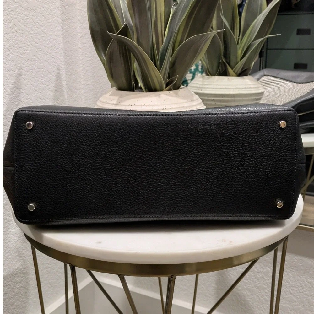 Kate Spade Lena Straw Triple Compartment Shoulder Bag Black Pebbled Leather